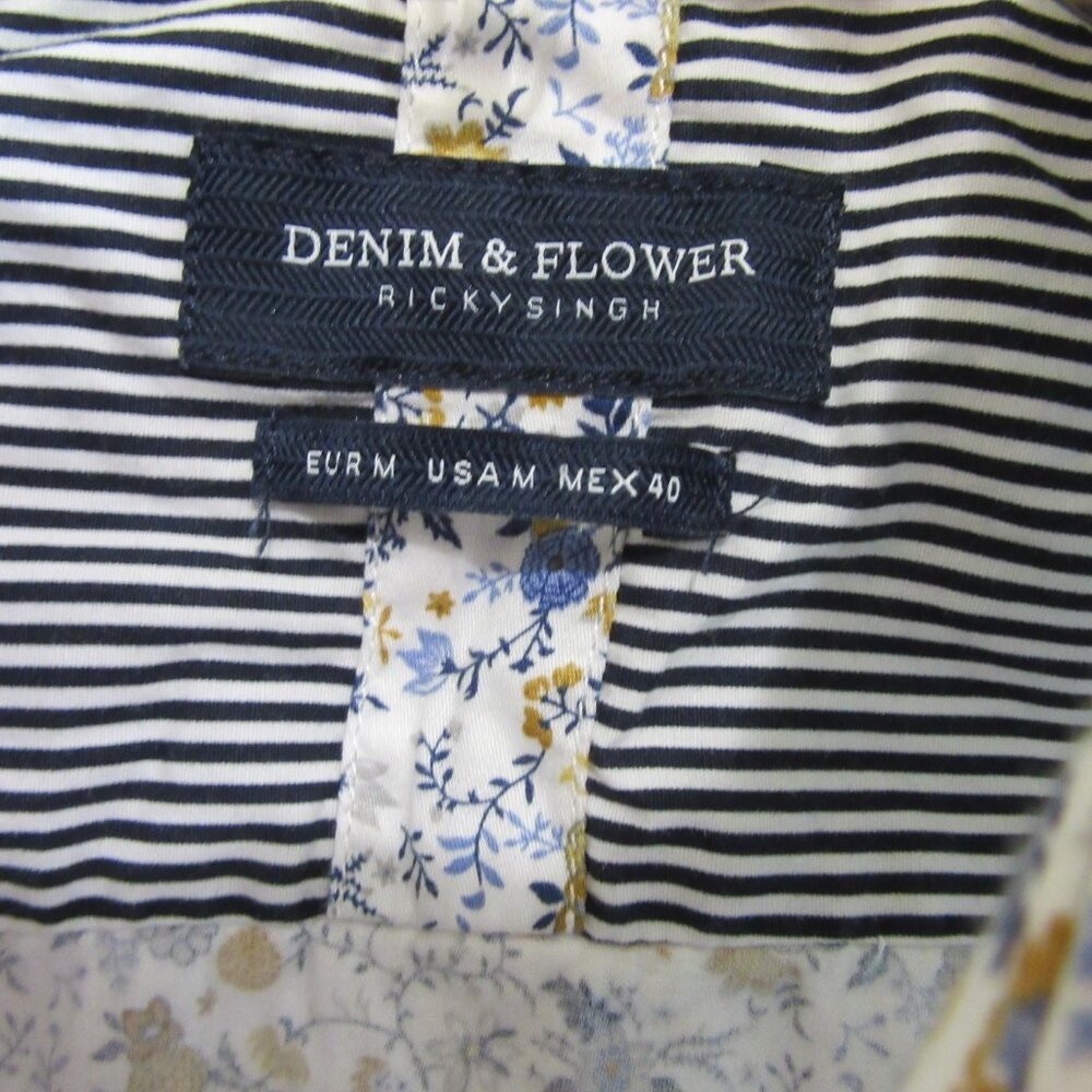 Denim & Flower Ricky Singh Floral Pattern Blue M Long Sleeve Casual Shirt - Picture 2 of 4